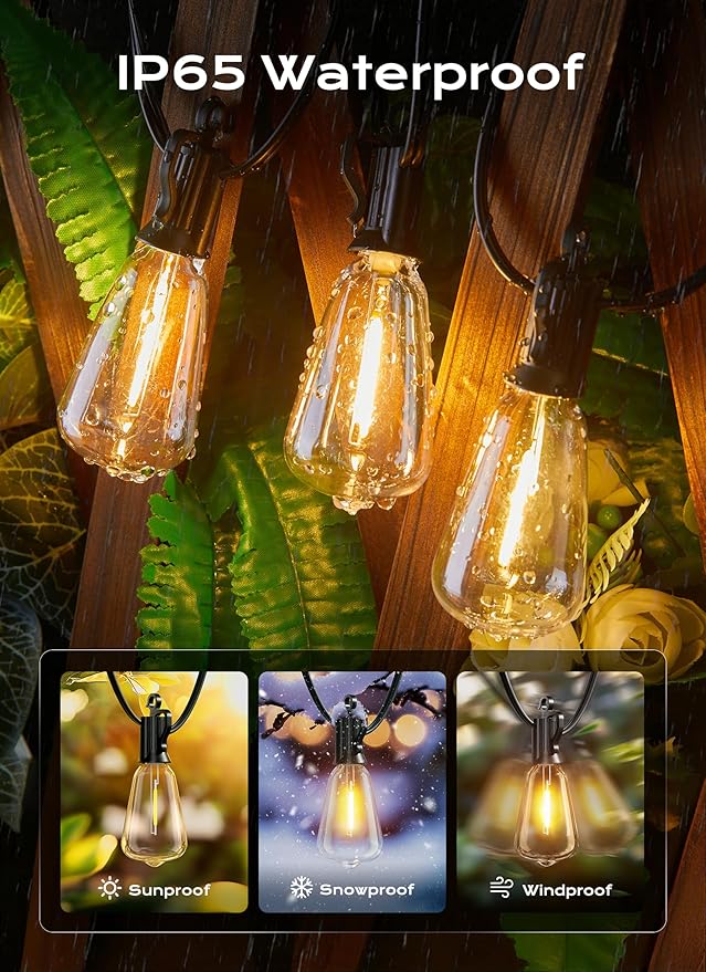 Brightown Outdoor String Lights, 100FT 50+2 LED ST38 LED Patio Lights Shatterproof, Dimmable IP65 Waterproof | Lumora