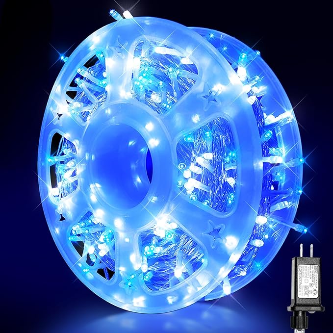 Led String Lights 500LED 165 ft Indoor/Outdoor Fairy String Lights 30V 8 Modes Christmas Lights for Home, Christmas Tree, Wedding Party, Room,Wall Decoration, Indoor&Outdoor(Blue+White)