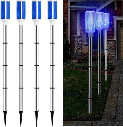 Macarrie 4 Pcs Solar Powered Driveway Markers Reflective Lights Driveway Reflectors on Poles for Snow Road Outdoor Yard Entrance (Blue)