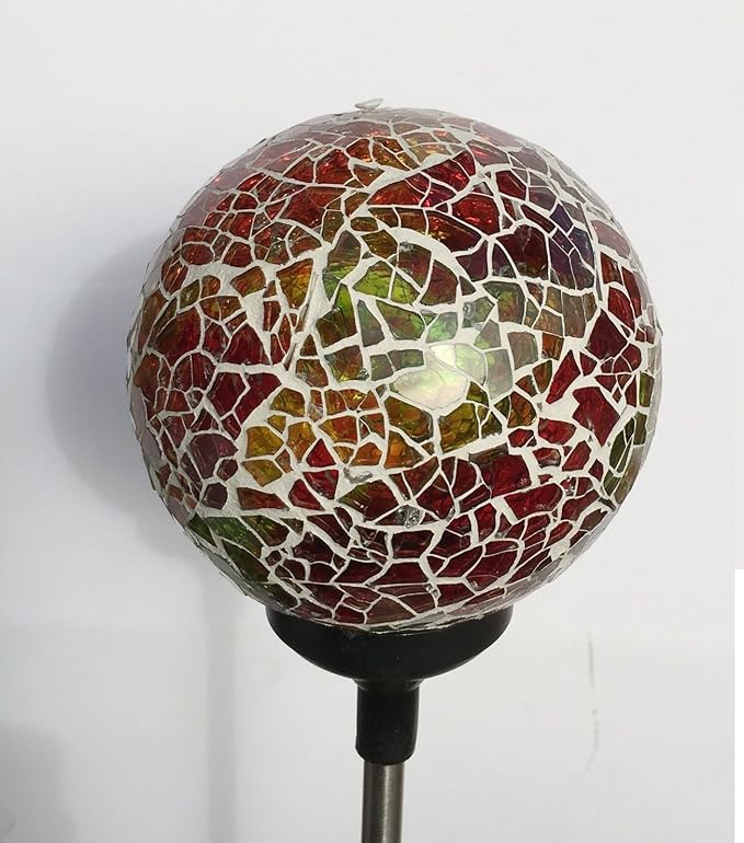 Colorful Ball Solar Lights (#Whitem005Y), Solar Power Multi-color Color Changing LED Mosaic Crackle Glass Ball Decorative Garden Yard Light Stake Lamp