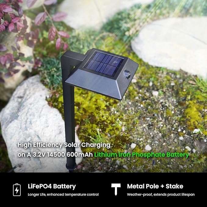 Mesh Linkable Series 4-Pack Solar LED Security Pathway Light w/ LiFePO4 Battery, 300LM, Auto-linking, 110°x16 ft Motion Detection, CCT 3000K/4000K/5000K, 4-Channel Settings, Stainless Steel, Black