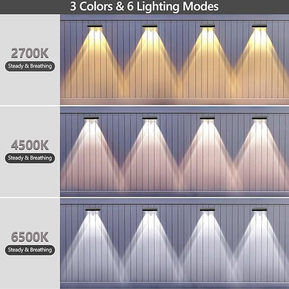 BrizLabs Solar Fence Lights Outdoor, 3 Color (2700K/4500K/6500K) & 6 Modes Solar Wall Light, 8 Pack 250lm LED Patio Deck Lighting IP65 Waterproof Fence Lighting for Outside Backyard Patio Railing Pool