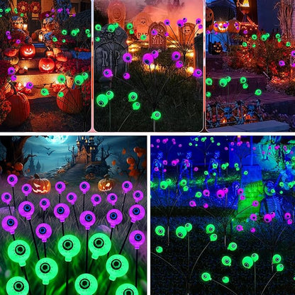 Halloween Decorations Outdoor Solar Eyeball Lights 4 Pack 32 LED 8 Modes Waterproof Scary Spooky Eyeballs Light Purple and Green Solar Garden Lights for Yard Party Halloween Decor (Green & Purple)