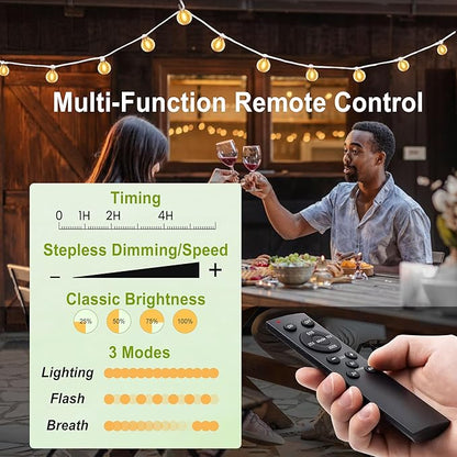 SUFEIMAS Outdoor String LED Patio Lights - 75Ft Outside Waterproof Light with Remote Dimmable 75 G40 Shatterproof Bulb Connectable Hanging Outdoor Lighting for Backyard Porch Party 12 inch Bulb Apart