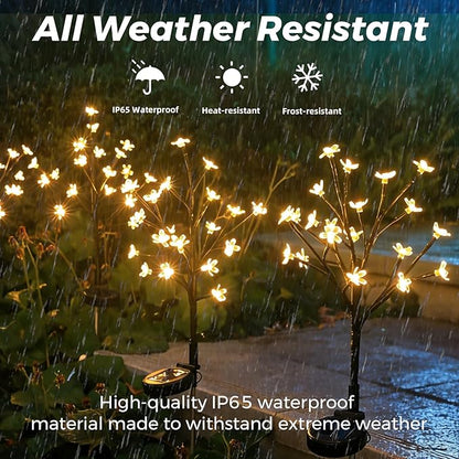 Solar Garden Lights Outdoor Garden Decor, 4 Pack Cherry Blossom Solar Flowers Outdoor Waterproof Fairy Solar Lights, Outside Yard Decorations for Patio Pathway Decor, Gardening Gifts for Women Mom