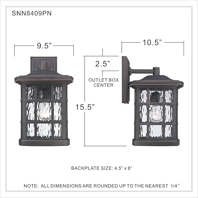Quoizel Stonington Outdoor Wall Lantern, Coastal Armour 15.5 Inch 1-Light Palladian Bronze Vintage Wall Sconce, Clear Water Glass, 100W, Decorative Outside Lights for Patio, Porch, Garage or Yard