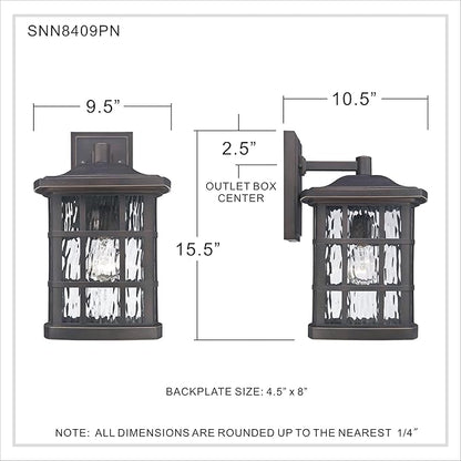 Quoizel Stonington Outdoor Wall Lantern, Coastal Armour 15.5 Inch 1-Light Palladian Bronze Vintage Wall Sconce, Clear Water Glass, 100W, Decorative Outside Lights for Patio, Porch, Garage or Yard