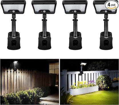 Clip On Fence Solar Lights, 3CCT Motion Sensor Fixture, 600LM 1500mAH Type-C USB & Solar Powered, IP65 Waterproof with Remote for Porch, Tree, Camping - Black (4-Pack)