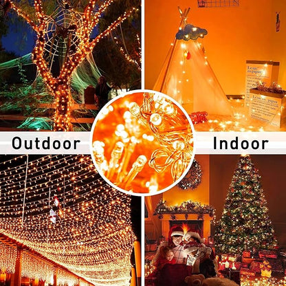 JMEXSUSS 33ft 100 LED Orange Christmas Lights, Battery Operated Christmas Lights, Orange String Lights with Remote Indoor Outdoor Waterproof for Fall Xmas Decorations