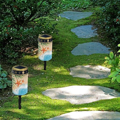 Beach Element Solar Dusk to Dawn Lights Outdoor Waterproof Solar Memorial Lights for Graves Eternal Light Solar Powered Light,Cemetery Decor Candle Lamp Grave Decorations