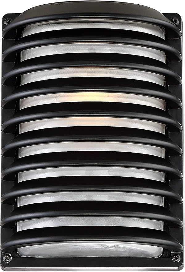 John Timberland Black Grid Modern Industrial Outdoor Wall Light Fixture 10" Frosted Glass Shade for Exterior Barn | Lumora