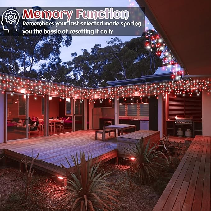 33ft Icicle Lights for Outside, Red and White Christmas Lights Outdoor Indoor, 400 LED Twinkle String Light with 75 | Lumora
