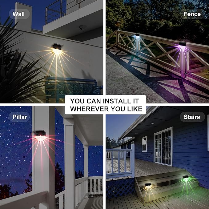 Solar Deck Lights Outdoor - 8 Pack Solar Step Light CIYOYO Waterproof Fence Lights for Patio Stairs Post Pathway Porch Driveway Yard Garden Decor, Warm White/LED Color Glow Lighting