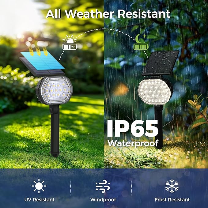 Solar Spot Lights Outdoor Waterproof IP65, 3 Modes Solar Lights Outdoor 35 LED Landscape Lighting, Spot Uplights for Garden Patio Yard Walkway Driveway House Backyard, 4 Pack Neutral White(4000K)