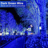 100FT 300 LED Christmas Lights Outdoor, Blue Christmas Tree Lights with 8 Modes Waterproof, Plug in Green Wire | Lumora