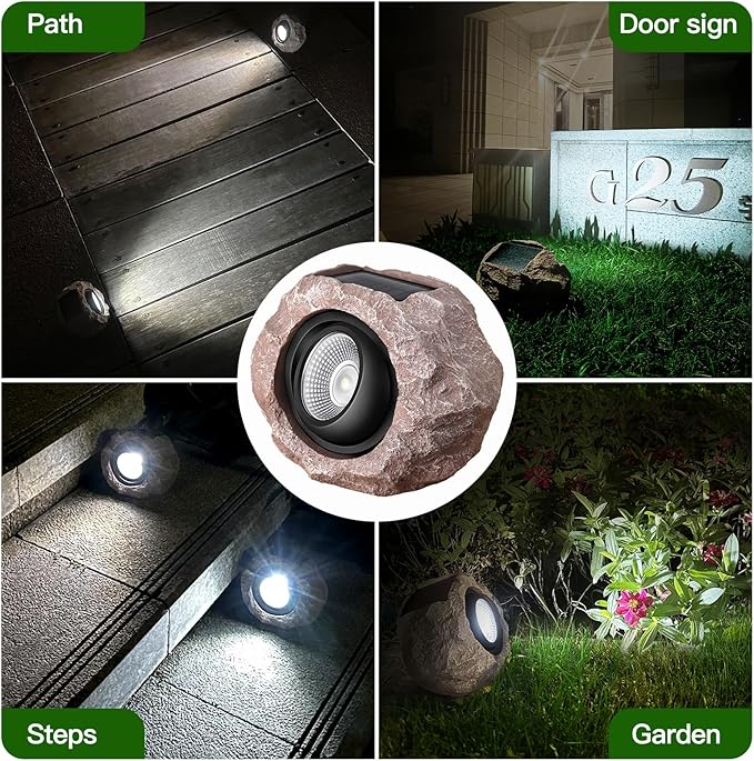 Timeflies Solar Rock Lights Outdoor, 4 Pack Super Bright Solar Spot Lights Outdoor IP65 Waterproof Yard Lights, Auto On/Off Garden Lights for Paths, Sidewalks, Yards, Landscapes, Patios