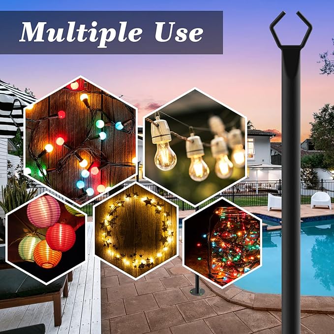 2 Pack String Light Poles,10 Ft Light Poles for Outside String Lights,Outdoor Lights Pole with Fork,Metal Poles Stand for Patio Deck Backyard