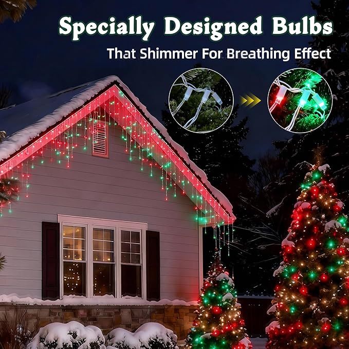 7ft Icicle Lights, 70 LED Red & Green Twinkle String Lights, Commercial Grade IP68 Waterproof, Soft Glow Mini LED Icicle Lights for Christmas Party, Eaves, Roofs, Holiday Indoor Outdoor Decoration