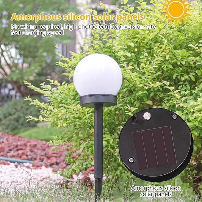 White Globe Solar Lights Outdoor, Waterproof Walkway Solar Pathway Lights for Driveway Patio Landscape Lawn