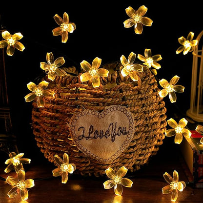 Solar String Lights Outdoor Lights LED Waterproof Sakura Tree Flower Shape 8 Functions Peach Lantern Christmas Garden Decoration Lights