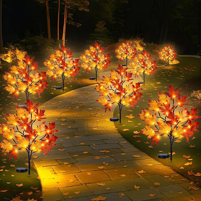Fall Solar Pathway Lights 4PCS, Autumn Outdoor Harvest Decorations, Waterproof Maple Leaves Lights for Lawn Yard Garden Patio Walkway Driveway Landscape Lighting Auto On/Off