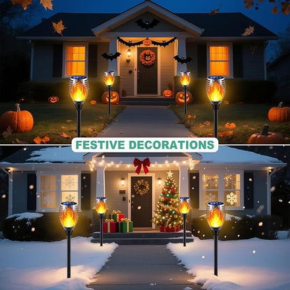 Solar Torch Light with Flickering Flame, 6 Pack Dancing Flame Torches for Patio, Auto On/Off Dust to Dawn Waterproof Outdoor Solar Lights for Garden Halloween Decorations