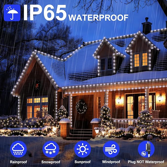 328FT 1000LED Christmas Lights Outdoor, Outdoor Transparent Wire Christmas Tree Lights with 8 Modes Waterproof, Plug in String Light for Outside Indoor Xmas Tree House Holiday Wedding Party Decor