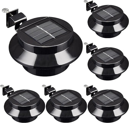 Yescom Solar Gutter Light Outdoor Waterproof 3 LED Deck Fence Lights with Bracket Wall Garden Stair Yard Black 6Pcs