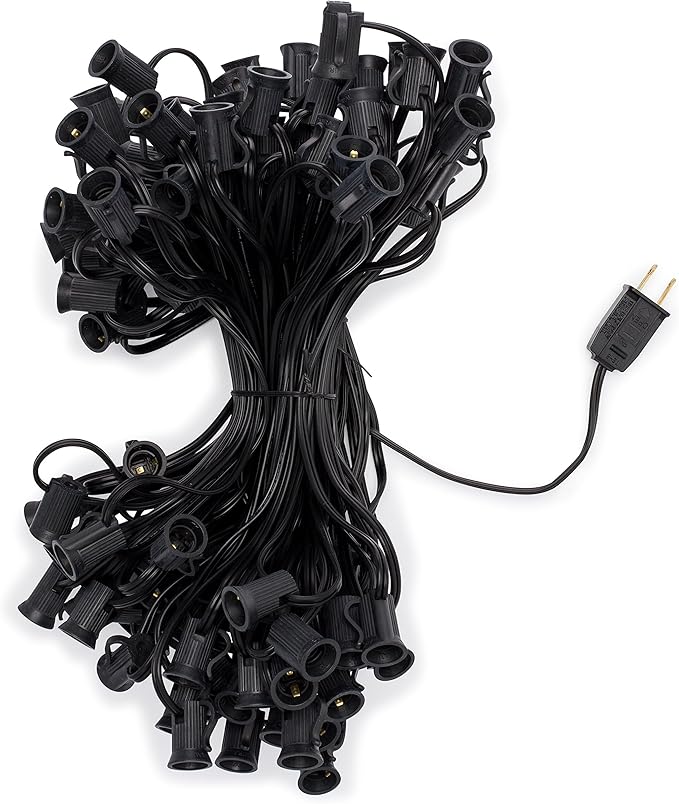 Holiday Lighting Outlet C7 Christmas Light String, Patio and Event Lighting, Black Cord, 12" Socket Spacing SPT-1 | Lumora