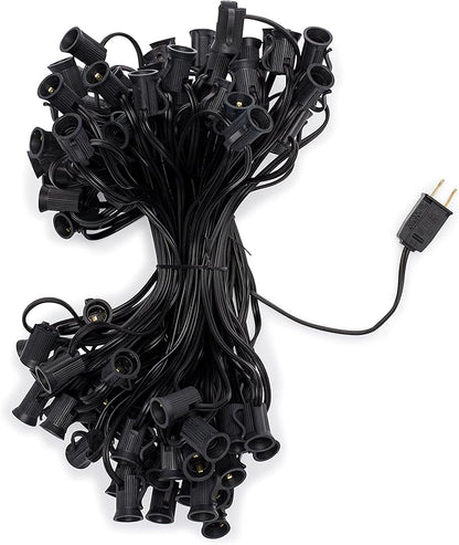 Holiday Lighting Outlet C7 Christmas Light String, Patio and Event Lighting, Black Cord, 12" Socket Spacing SPT-1 (100')