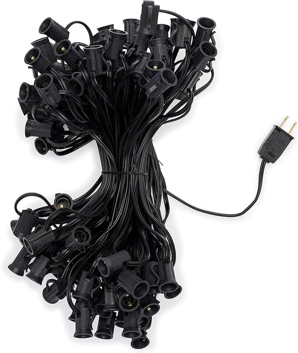 Holiday Lighting Outlet C7 Christmas Light String, Patio and Event Lighting, Black Cord, 12" Socket Spacing SPT-1 | Lumora