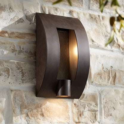 Franklin Iron Works Framed Slate 16" High Modern Outdoor Wall Light Fixture Mount Porch House Exterior Outside 3-Light Weatherproof Stone Bronze Finish Metal Front Door Patio Garage Home Deck
