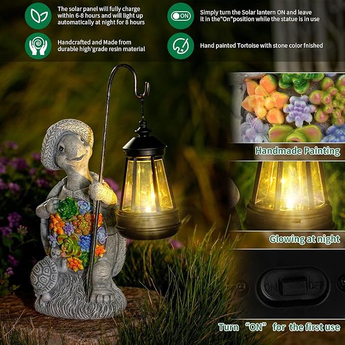 Solar Garden Outdoor Statue Turtle with Hanging LED Lantern —Outside Solar Turtle Decor for Garden,Home,Lawn,Yard | Lumora
