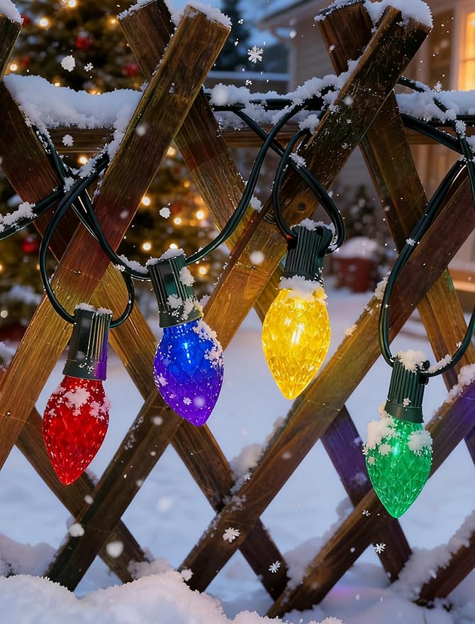 26Ft LED Valentine's Day String Lights Outdoor, C7 Vintage Christmas Lights with 52 Multicolor Strawberry Bulbs, Plug in Fairy Lights for Indoor Patio Porch Garden Party Wedding Roofline House Decor