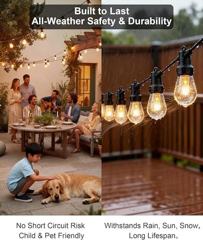 Smart Outdoor String Lights, 100FT (50FT*2) RGB Color Changing Patio Lights with Timer, 21-Key RF Remote and Bluetooth, IP65 Waterproof Shatterproof LED Lights for Backyard Balcony Garden Party Decor