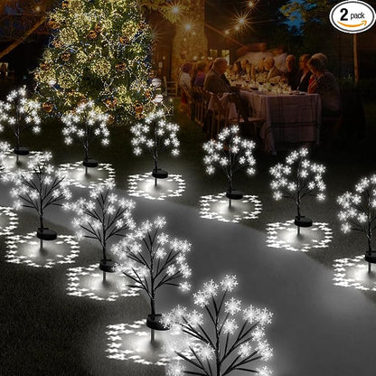 Upgrade Snowflake Solar Christmas Lights Outdoor - 2PACK 40LED Snowflake Pathway Lights for Outdoor Christmas Decorations,Waterproof Solar Garden Lights for Yard Xmas Party Decor(Cool White)