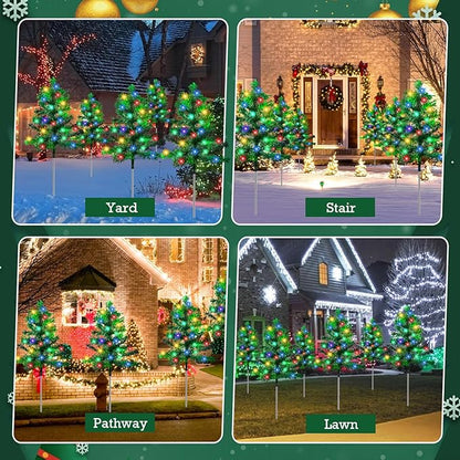 Christmas Decorations Outdoor 6-Pack Solar Christmas Tree with 8 Lighting Modes 120 Multi-Color Lights for House Outside Pathway Yard Garden Walkway Lawn Patio Front Porch Door