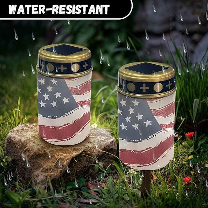 Cemetery Solar Stake Lights Patriotic American Flag Bright Solar Powered Lights