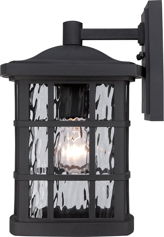 Quoizel Stonington Outdoor Wall Lantern, Coastal Armour 13 Inch 1-Light Mystic Black Vintage Wall Sconce, Clear Water Glass, 100W, Decorative Outside Lights for Patio, Porch, Garage or Yard