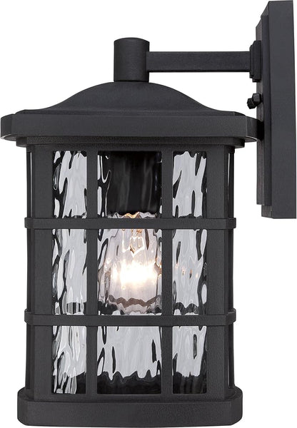 Quoizel Stonington Outdoor Wall Lantern, Coastal Armour 13 Inch 1-Light Mystic Black Vintage Wall Sconce, Clear Water Glass, 100W, Decorative Outside Lights for Patio, Porch, Garage or Yard