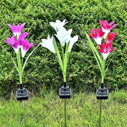 ANGMLN 6 Pack Solar Flowers Lights,24 Bigger Head Solar Lily Flowers, 7 Color Changing Pathway Lights for Garden Patio Yard Outdoor Garden Stake Decoration (Purple2&White2&Pink2)