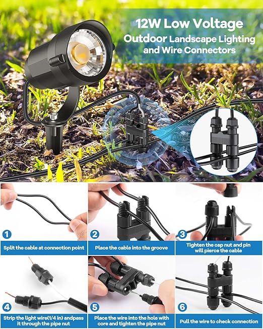 HIBOITEC Low Voltage Landscape Lighting 1 Pack with Connectors 12W Spotlights Landscape Lights 12-24V AC/DC IP65 | Lumora