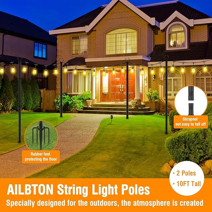 AILBTON 10 Pack 10Ft String Light Poles,Light Poles for Outside String Lights,Outdoor Light Poles with Fork,Metal | Lumora