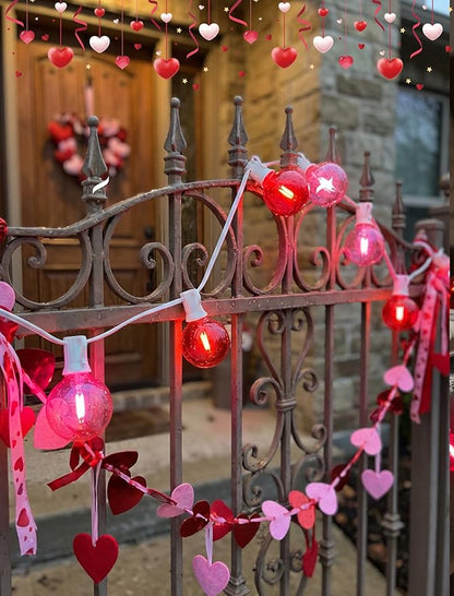 50Ft Red and Pink G40 LED Outdoor String Lights, Hanging Globe Patio Lights with 27 Shatterproof LED Bulbs(2 Spare), Valentine's Day Decorations Lights for Home Garden Party Wedding Decor, E12 Base