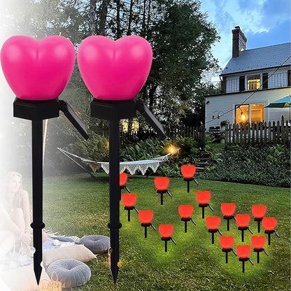 Valentines Day Red Heart Solar Lights Outdoor, 2Pcs Waterproof Valentines Day Solar Garden Light LED Heart Lights Wedding Decorations for Yard Walkway Outside (Peach Pink)