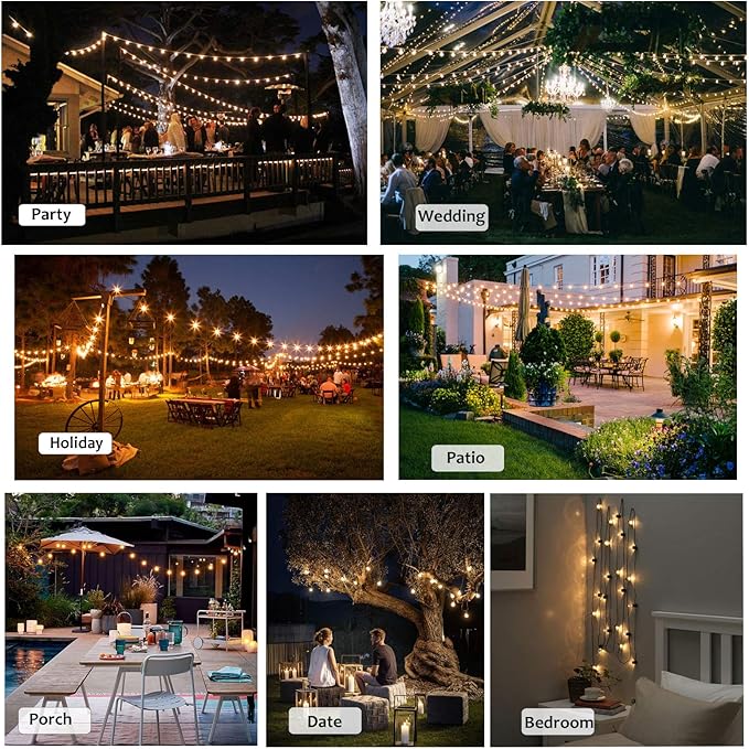 DAMAING Outdoor String Lights LED 50Feet G40 Globe Patio Lights with 27 Edison Plastic LED Bulbs,2700K Warm Glow | Lumora