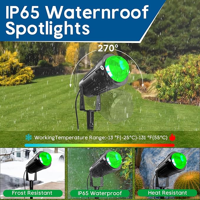 Christmas Halloween Outdoor Spotlight RGB Lights Projector, 12W Color Changing Landscape Lighting for Yard Garden Patio Decor, 4 Pack of 120V Waterproof LED Landscape Lights for Home Party Decorations