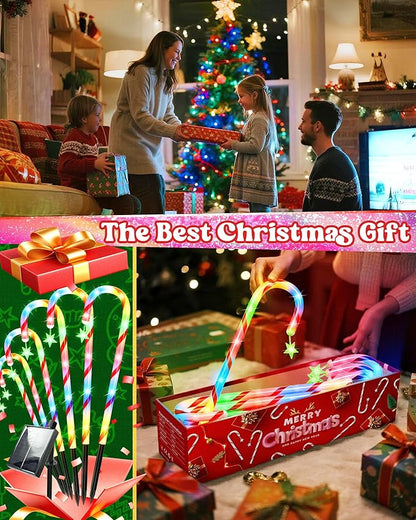 Anordsem Solar Christmas Decorations Outdoor: 21" Candy Cane Lights with Star 24 Pack - Waterproof LED 8 Colorful Lighting Models for Yard Pathway Xmas Decor - 2026 New Year Gifts for Homeowners