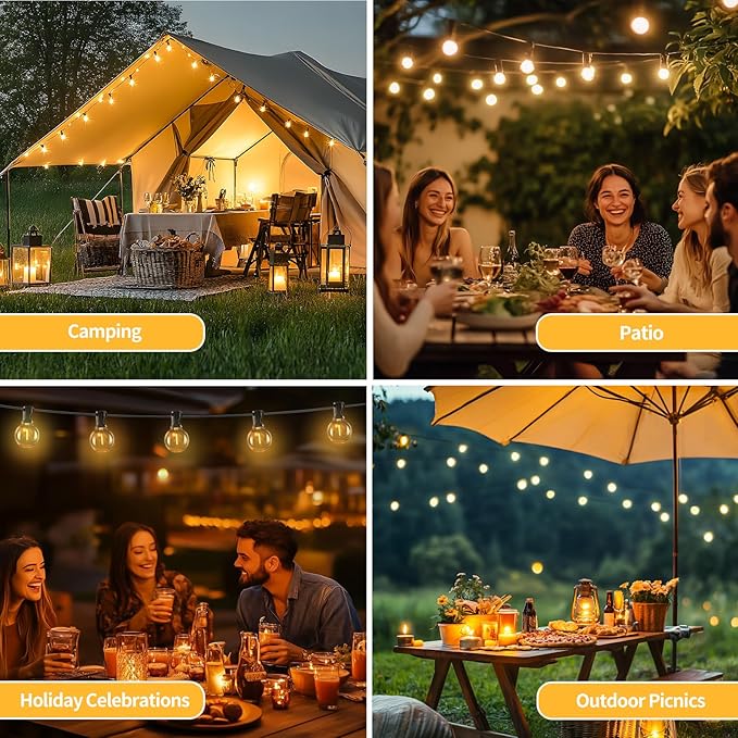 Solar String Lights Outdoor with Remote, 50ft 25 Bulbs Solar Powered Patio Lights Waterproof, Dimmable & Timer, G40 LED Solar Lights for Camping Deck Backyard Garden Fence