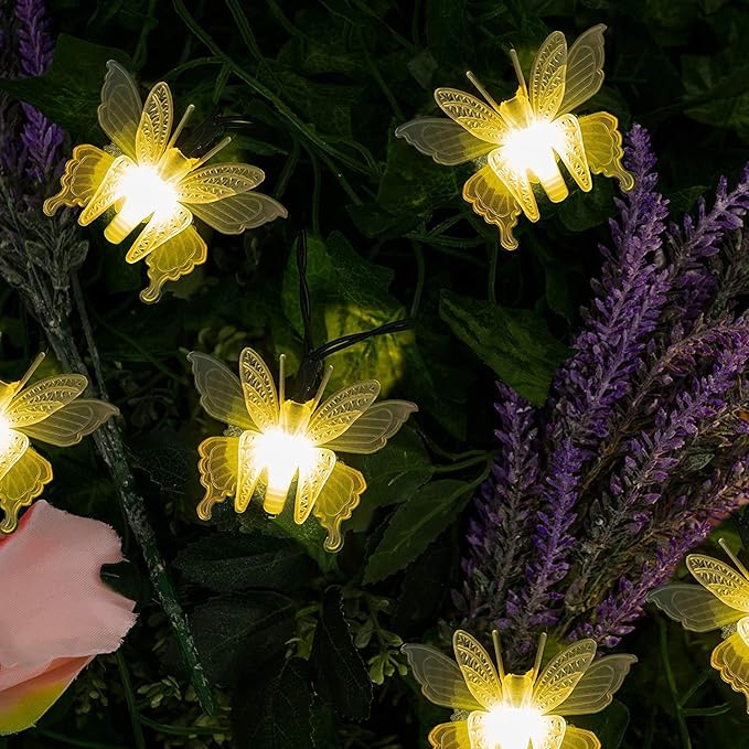 Butterfly String Lights, Waterproof 20FT 30LED Butterfly Solar Light Outdoor Solar Rope Lights Fairy Light Decorative Garden Lights for Cafe Patio Party Garden Wedding (Warm White)